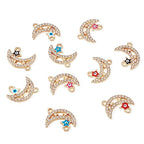 Cheriswelry Rhinestone Enamel Connectors Charm Links Evil Eye Alloy Metal Pendants Antique Silver Flat Round Hamsa Hand Owl Feather Heart Charm Pendant for Bracelet Necklace Jewelry Making - color: Mixed Color-Moon & Star