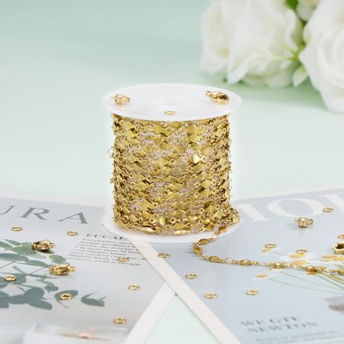 KYUNHOO 13 Feet Rhombus Link Necklace Chains Bulk on Spool Solid Stainless Steel Gold Chain for Jewelry Making with Jump Rings and Lobster Clasps - color: Rhombic Gold