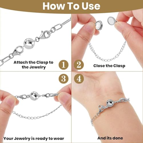Set of 3 9mm Round Magnetic Lock with Lobster Clasp in Rhodium Over Sterling Silver 7.40 Grams Gifts - color: Set of 3 Silver