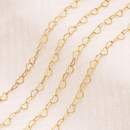 Jabogrii 5 Meters Gold Stainless Steel Jewelry Making Chain Spool Craft Heart Chain Bulk for Jewelry Making - color: Hollow Heart Gold