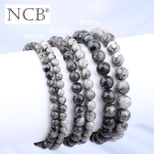 NCB 2.3-Piece 4mm Natural Crystal Gemstone Stretch Bracelets – Handmade Reiki Energy Healing Jewelry for Meditation,Yoga, Unisex - color: 2PCS ( Black Larvikite+Map Jasper ), size: 6mm