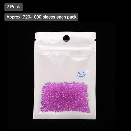 Iridescent Glass Tiny Bubble Beads, 0.4-3mm 20g No Hole Micro Mini Round Deep Purple Water Droplets Beads - Applications: for Resin Filler, Nail Art, Dollhouse Bath Tub, 2-Pieces - color: Deep Purple, size: φ0.4-3mm