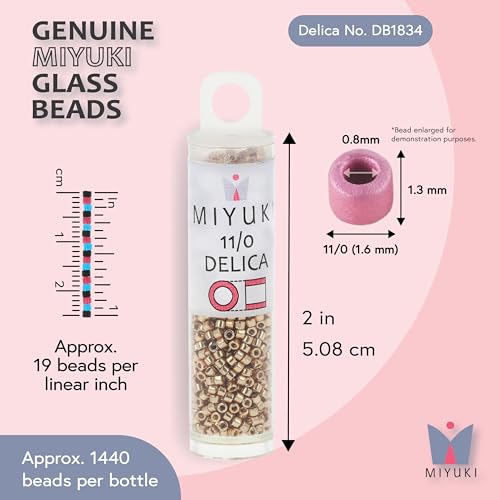 Miyuki Delica Seed Beads – Size 11/0 (1.6 mm), DB1834, Duracoat Galvanized Champagne, 7.2 g, Approx. 1440 Beads, Made in Japan - color: DB1834 - Duracoat Galvanized Champagne