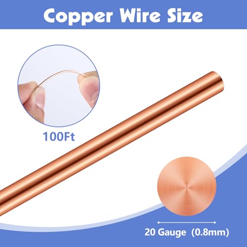 20 Gauge 100 FT 99.9% Soft Copper Wire, 0.8mm Diameter Craft Copper Wire for Gardening, Electroculture, Jewelry Making, Beading, DIY Artwork - size: 20 Gauge/100 FT, style: 0.031" Diameter