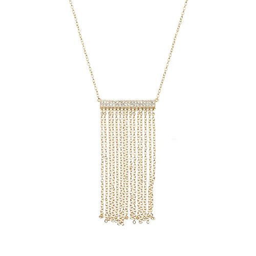 Horizontal Bar Necklace for Women, Sterling Silver or 14K Gold Plated Silver, Minimalist, CZ Diamond, Dainty Bar Pendant - Unique Jewelry Gift - style: Chain Fringe - Gold