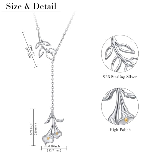 Long Necklace Sterling Silver Larait Bar Y Lariat Long Chain Drop Adjustable Necklace Gift for Her, 30" - style: Calla lily necklace
