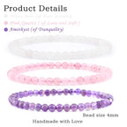 2/3-Pieces 4mm 6mm 8mm Natural Crystal Gemstone – Handmade Reiki Energy Healing Stretch Bracelets Jewelry for Yoga, Meditation, Unisex - color: 3 Pieces (Amethyst&PinkQuartz&WhiteJade), size: 4mm