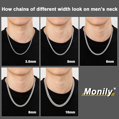 Monily Stainless Steel Mens Cuban Link Chain Silver 18K Gold Chain for Men Hip Hop Mens Jewelry - color: a. 3.5mm width-steel, size: 24 Inches