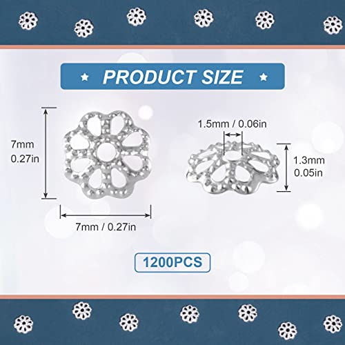 ANCIRS 1200pcs 7mm Spacer Beads Caps for Jewelry Making, Metal Flower Filigree Bead Caps for Bracelet Necklace- Silver - color: Silver