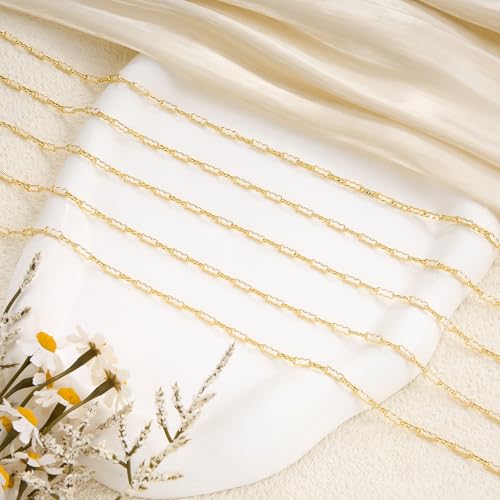 5 Meters Gold Plated Chain for Jewelry Making Stainless Steel Link Chains Bulk on Spool with Jump Rings Lobster Clasps - color: Gold