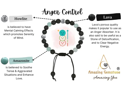 Amazing Gemstone Anger Control Bracelet - Howlite Amazonite Lava Bracelet Set for Men Women Healing Calming Anxiety Stress Relief Gifts Pulseras Para Hombres Mujer Stocking Stuffers (Adjustable) - color: Anger Control
