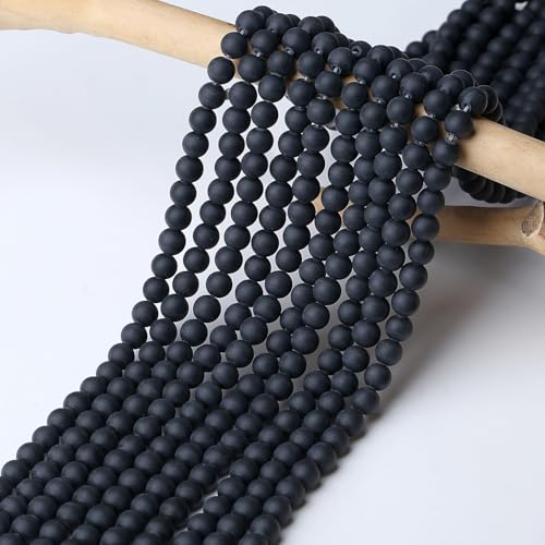 DUQGUHO Matte Agate Beads 8mm Natural Crystal Black Round Polishing Stone Genuine Gemstone Beads for DIY Jewelry Making 47 Pcs - color: Black#4