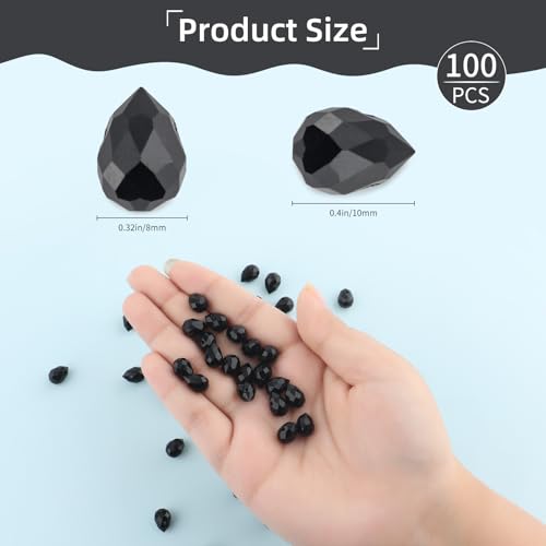 100pcs Black Faceted Crystal Glass Beads 8x10mm, Shiny Teardrop Glass Beads for Jewelry Making, Crystal Beads for Bracelet Necklace Earring DIY Craft - color: Black