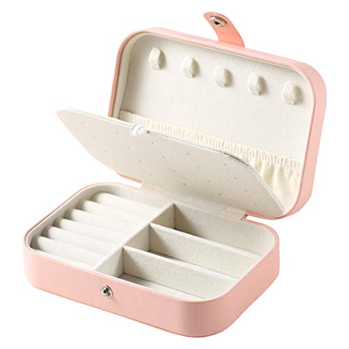 CASEGRACE Jewelry Box For Women Travel Jewelry Organizer Double Layer for Necklace Earring Rings Jewelry Holder Case - color: Orange Pink, size: Leather