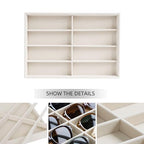 Stratalife Sunglasses Organizer Stackable Sunglass Jewelry Storage Tray with Removable Dividers Display Case for Necklace Earring Bracelet Drawer Inserts 8 Grid Beige