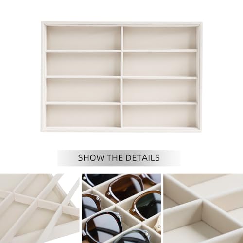 Stratalife Sunglasses Organizer Stackable Sunglass Jewelry Storage Tray with Removable Dividers Display Case for Necklace Earring Bracelet Drawer Inserts 8 Grid Beige