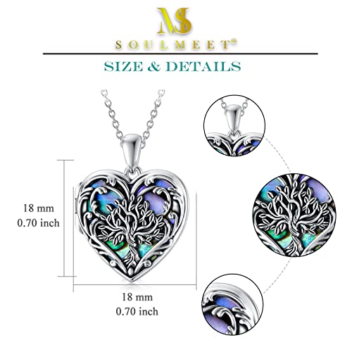 SOULMEET Personalized Silver Locket Necklace That Holds Pictures Photo Keep Someone Near to You, Memorial Custom Lockets Necklaces Letters Engraving for His Her - color: D2-Abalone tree-Black, style: Locket+Custom Photo+Engraved
