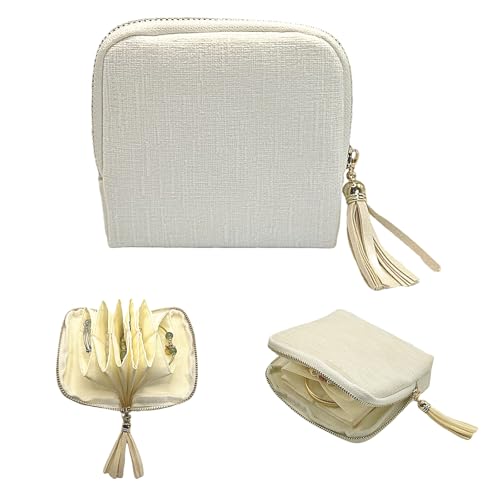 Small Travel Jewelry Case - Jewelry Travel Organizer Bag with Tassel Zipper for Bracelets, Necklaces, Bangles, Jewelry Organizer Storage Bag Gift for Women Girls - LJB001-Beige - color: Beige