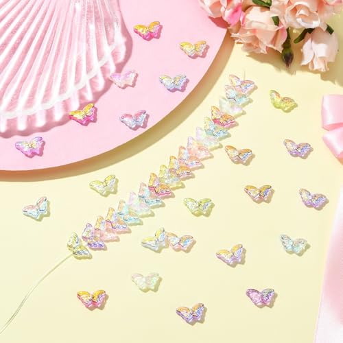 Stiesy Electroplated Butterfly Beads 80Pcs, Handmade Lampwork Glass Spacer Loose Beads Bulk for Women's DIY Fashion Jewelry and Craft Creations - color: Butterfly-8 Colors-80pcs