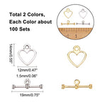 SUPERFINDINGS About 200 Sets Heart Toggle Jewelry Clasps 2 Colors Necklace Toggle Clasp Alloy T-Bar Closure Connector Set for Necklace Bracelet Jewelry Making DIY Craft