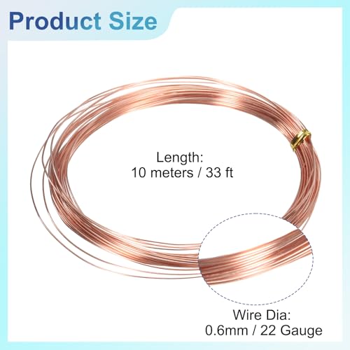 uxcell Copper Wire 99.99% Pure 23 Gauge 0.6mm 10m/33ft Tarnish Resistant | Jewelry Wire Copper Soft Craft for Jewelry Making Beading DIY Crafts Supplies - size: 23 Gauge 0.6mm