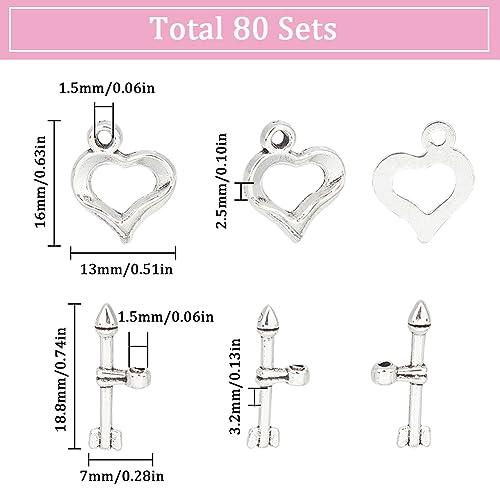 SUNNYCLUE 1 Box 80 Sets Toggle Clasps Valentine's Day Antique Silver Toggle Clasp Heart & Arrow OT Clasp T-bar Closure Clasps Love Heart Closure Connector Alloy Metal Clasp Charms for Jewelry Making - style: Style 5