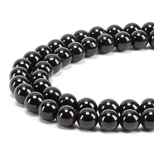 Cherry Tree Collection | 100PCS Gemstone Round Beads for Jewelry Making | Includes Storage Box, Elastic String, and Needles - color: black tourmaline, size: 6mm