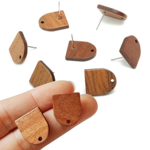 DoreenBeads 30Pcs Natural Wooden Stud Earrings Posts with Loop for Jewelry Making- Wood Earring Posts with Ear Backs for Women Girls DIY Earring Making Jewelry Findings Supplies (Half Oval) - color: Half Oval