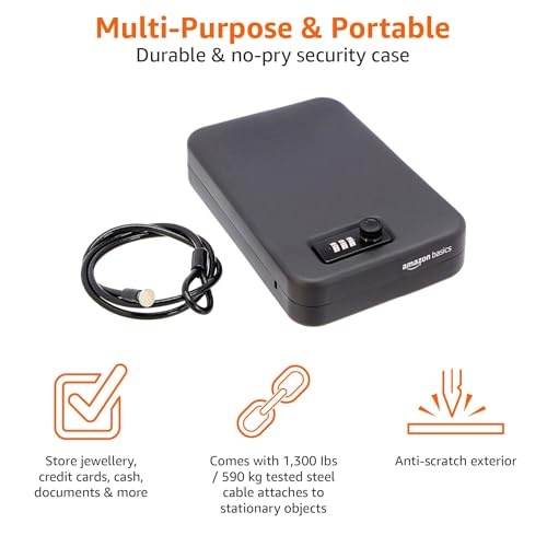 Amazon Basics Portable Security Case Lock Box Safe with Combination Lock for Documents, Valuables, Personal Items, Dorm Room, Home, Large, Black - size: Large