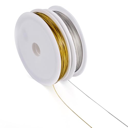 Cheriswelry 2 Rolls Jewelry Beading Wire Nylon Coated Stainless Steel Wire Tiger Tail Wire Bendable Craft Wire 0.38mm for DIY Necklace Bracelet Earring Supplies (164.04 Feet/Roll)