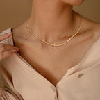 Dremmy Studios Dainty Gold Choker Necklace for Women 14K Gold Plated Coin Disc Figaro Layered Beaded Flat Mariner Sideways Cross Wishbone Link Clavicle Necklaces - style: 2.0mm Beaded Chain