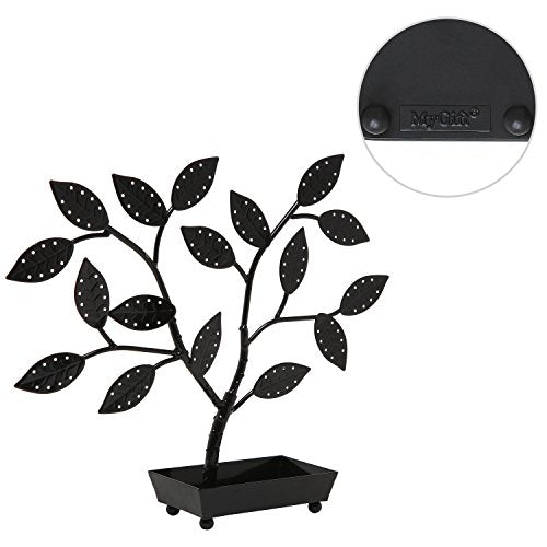 MyGift Jewelry Tree w/Bird Nest 48 pair Earrings Holder, Bracelets/Necklace Organizer Stand (Black Metal) - color: Black Metal