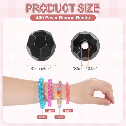 MECCANIXITY 400pcs Czech Faceted Bicone Beads 8mm Glass Spacer Bead Bulk for Jewelry Making & DIY Craft, Black - color: Black