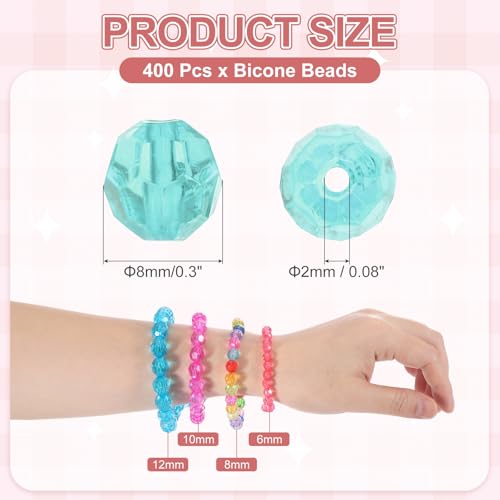 MECCANIXITY 400pcs Czech Faceted Bicone Beads 8mm Glass Spacer Bead Bulk for Jewelry Making & DIY Craft, Light Lake Blue - color: Light Lake Blue