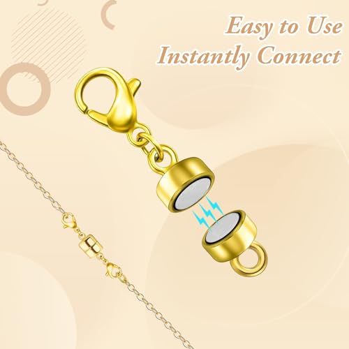 Lightweight Magnetic Necklace Clasps – 12 Pack Strong-Magnetic Lobster Clasp Extenders, Gold & Silver Jewelry Closures for Quick On/Off and Comfortable Everyday Wear - color: Gold, Silver