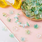 100pcs Cherry Blossom Beads, 5-Petal Green Gradient Acrylic Flower Beads, Mini Spacer Hair Accessories Halloween Christmas for Bracelets Earring Jewelry Making - color: Green