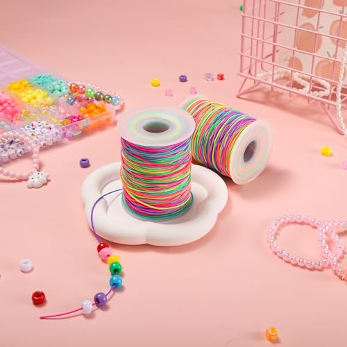 2 Rolls 1mm Rainbow Stretchy Bracelet String, Sturdy Elastic Cord for Bracelet/Jewelry Making, Necklaces and Beading (328 Feet/Roll) - size: 2 Rolls (328 Feet/Roll)