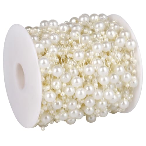 196FT Pearl Beads String Garland, 8mm 3mm Ivory Faux Pearl Beads Roll Strands Bulk Spool for Wedding Party Flower Christmas Decoration DIY Craft - color: Ivory Pearls, size: 196FT