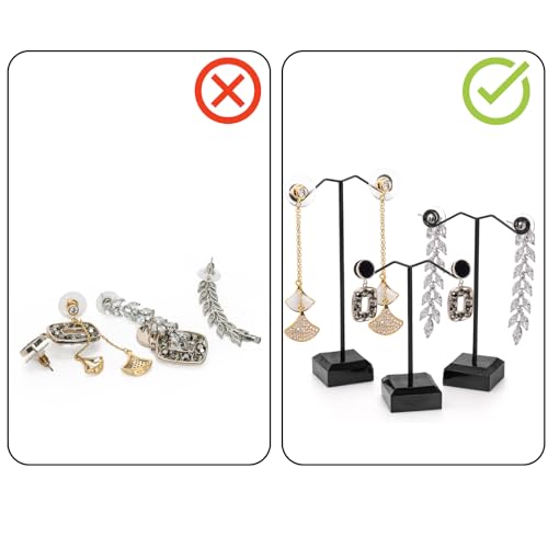Coloch 18 Pcs Metal Earring Holder, Black T Bar Earring Display with 3 Heights Hoop Earring Display Stand with Acrylic Base Earring Showroom and Tradeshow Showcase Displays for Selling, Shows