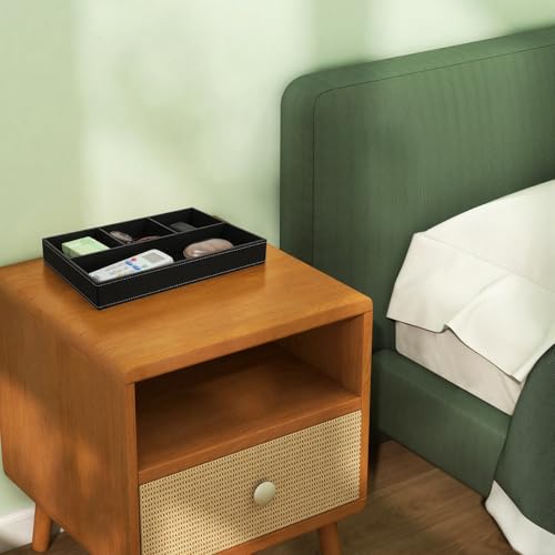 2 Pieces Faux Leather Valet Tray for Men, Stackable Jewelry Organizer for Drawers, Nightstand Caddy Tray for Key, Wallet, Sunglass, Watch, Coin, Phone, Bedside Desk-top Storage (Black)