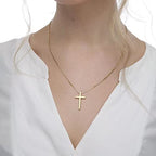 IEFSHINY Gifts for Men Boys - Stainless Steel Cross Pendant Chain Necklaces for Men, Mens 16-30 Inches Chain Gold Silver Black Cross Necklace Boys Jewelry Gifts - size: 20, style: Gold-cross pedant 0.7"*1.18"