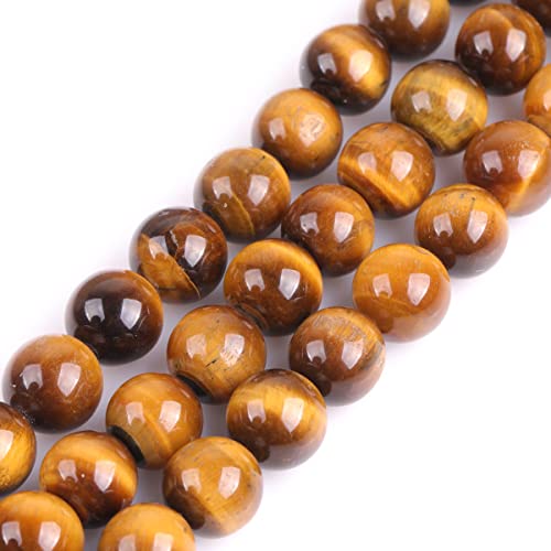 GEM-Inside Natural 12mm Tiger Eye Gemstone Loose Beads Round Crystal Energy Stone Power for Jewelry Making 15'' - color: Yellow Tiger Eye, size: 12mm