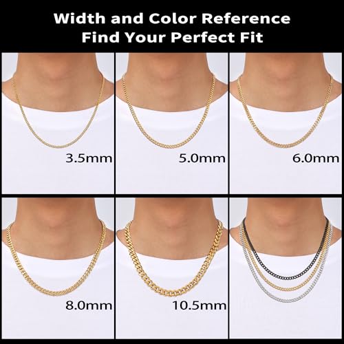Fiusem 3.5mm Cuban Link Chains for Men, Silver Tone/Black/14K Gold Plated Stainless Steel Necklace Chain, Mens Necklace 16, 18, 20, 22, 24, 26, 28 Inch - size: 28 Inches, style: c.3.5mm width-gold plated