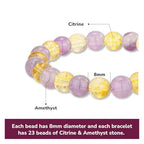 Crystal Vibe 8mm Beaded Bracelets For Women Men - Healing Crystal Bracelet - Adjustable Size - color: amethyst citrine