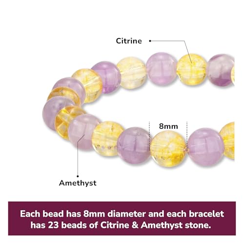 Crystal Vibe 8mm Beaded Bracelets For Women Men - Healing Crystal Bracelet - Adjustable Size - color: amethyst citrine