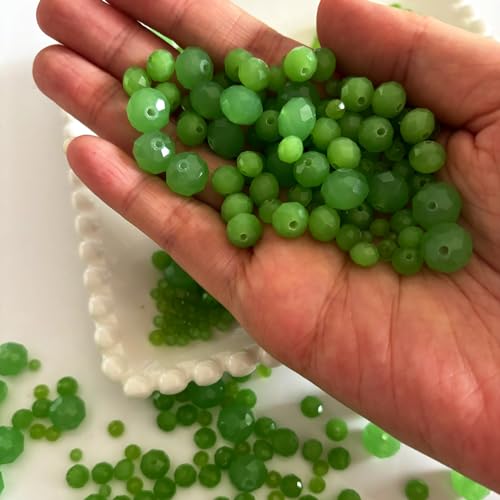 780Pcs Briolette Crystal Glass Beads for Jewelry Making, 3-10mm Faceted Green Crystal Beads for Bracelets, Rondelle Glass Beads Bulk for Crafts Wine Charms Wind Chimes Suncatchers - color: Green