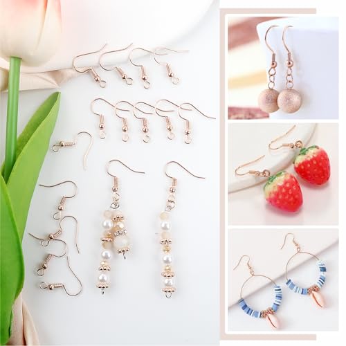 TOAOB 100pcs Earring Hooks Hypo Allergenic French Ear Wires with Ball and Coil 18mm Rose Gold Fish Hook Earrings Making Supplies Jewelry Findings - color: Rose gold