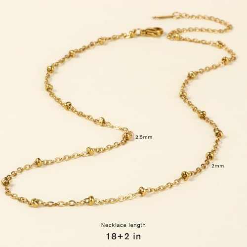 Cadikez 24PCS Gold Satellite Chain Necklace Bulk, 2mm 18inch 18K Gold PVD Plated Stainless Steel Finished Beaded Cable Link Chains for Necklace Jewelry Making - color: 2.0mm Gold Color
