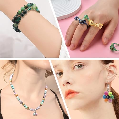 8mm Glass Beads for Jewelry Making, 200pcs Ice Flower Round Bracelet Beads Crystal Loose Beads for Bracelets Necklaces Earrings DIY Jewelry Making and Christmas Accessories - color: Style 1