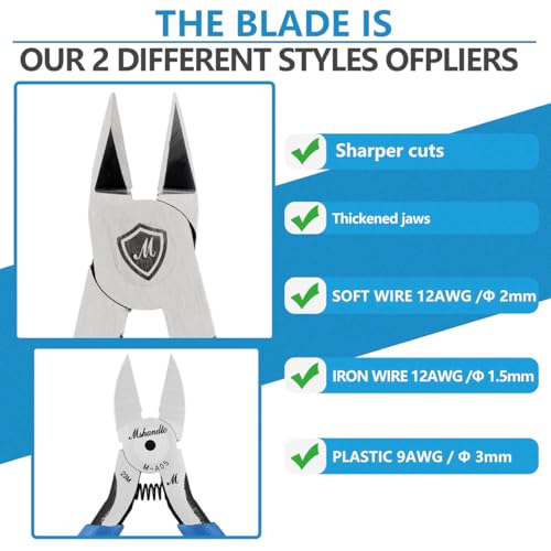 5" Flush Cutter Wire Cutters, Ultra-Sharp Precision Side & Diagonal Cutting Pliers with Spring, Chrome Vanadium Steel Wire Snips for Electronics, Model, Floral, Plastic & Soft Wire